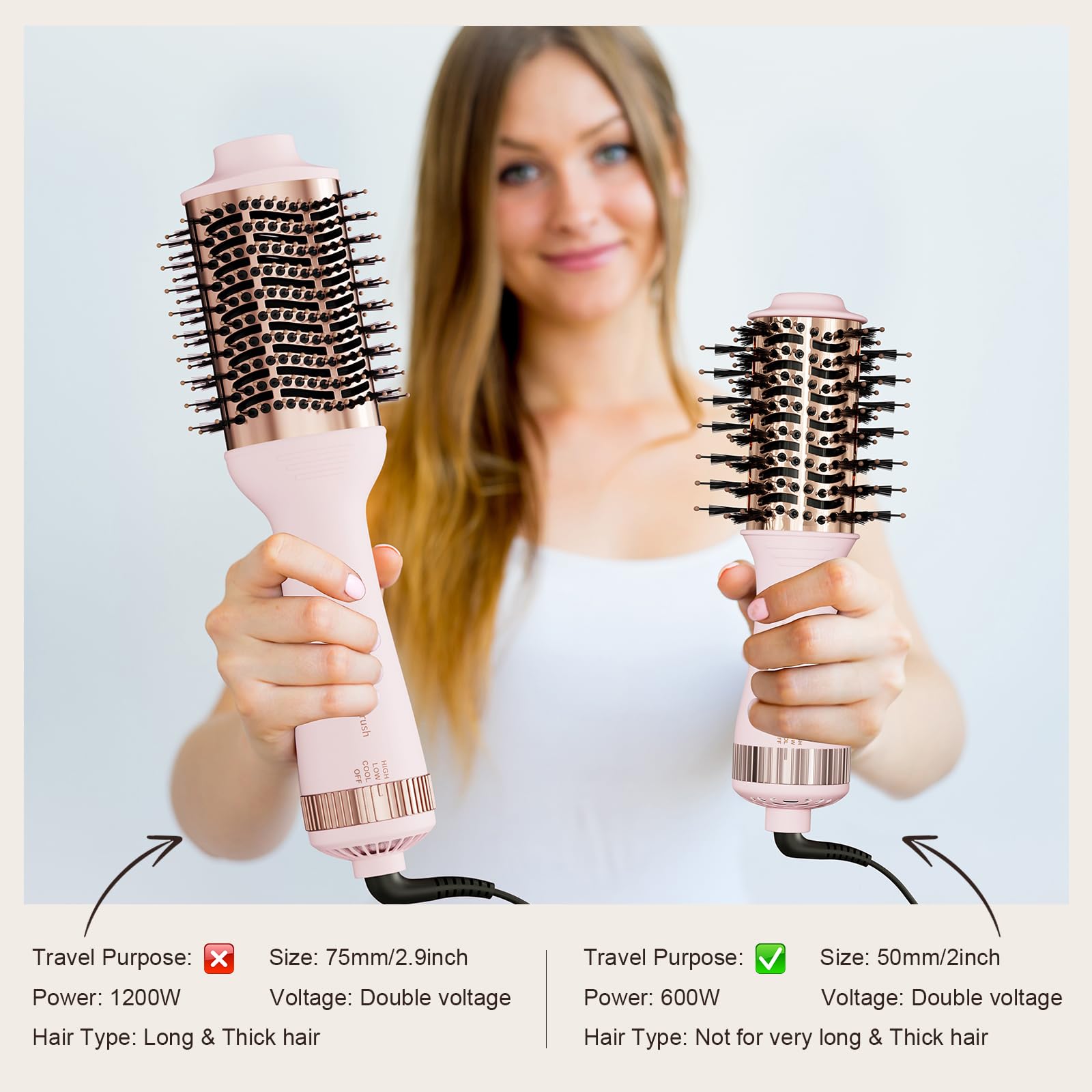 Hair Trends comparativa tamaño en mano para fácil transporte