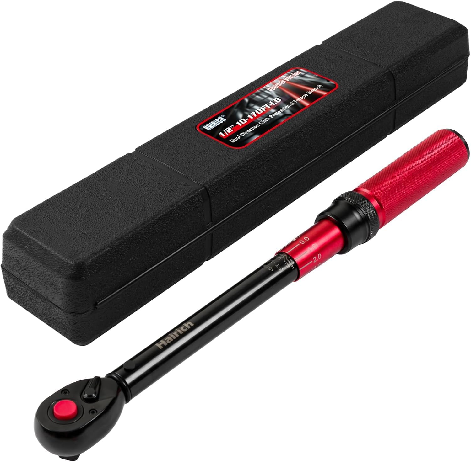 Hairich vista frontal de la llave dinamométrica mostrando escala dual y acabado durable