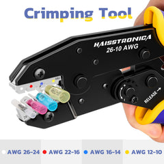 haisstronica crimpadora aplicando terminal, unión firme y uniforme