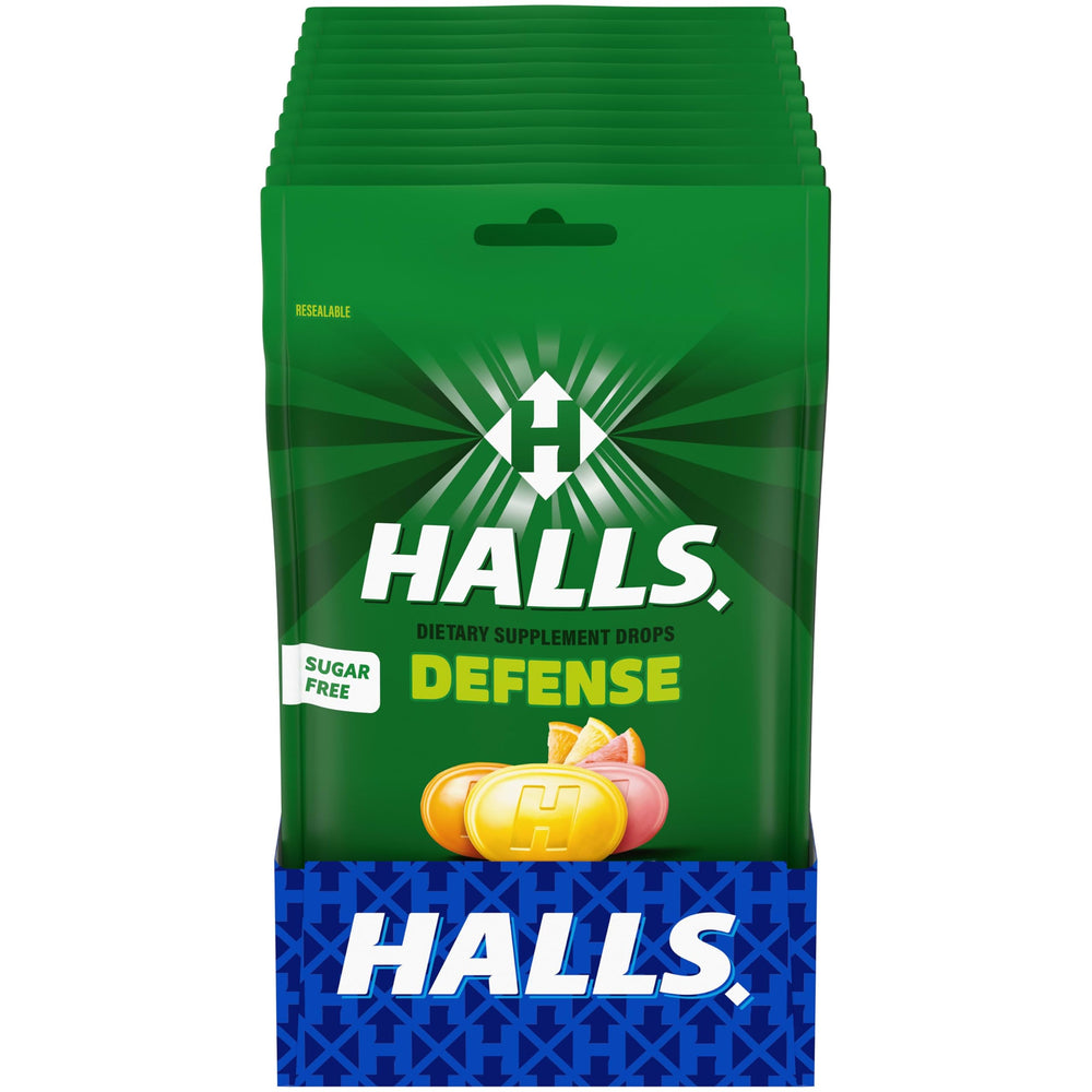HALLS paquete frontal citrus mostrando bolsas resellables y cantidad
