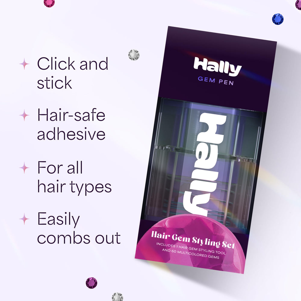 Hally Hair tamaño del bolígrafo junto a una mano para escala