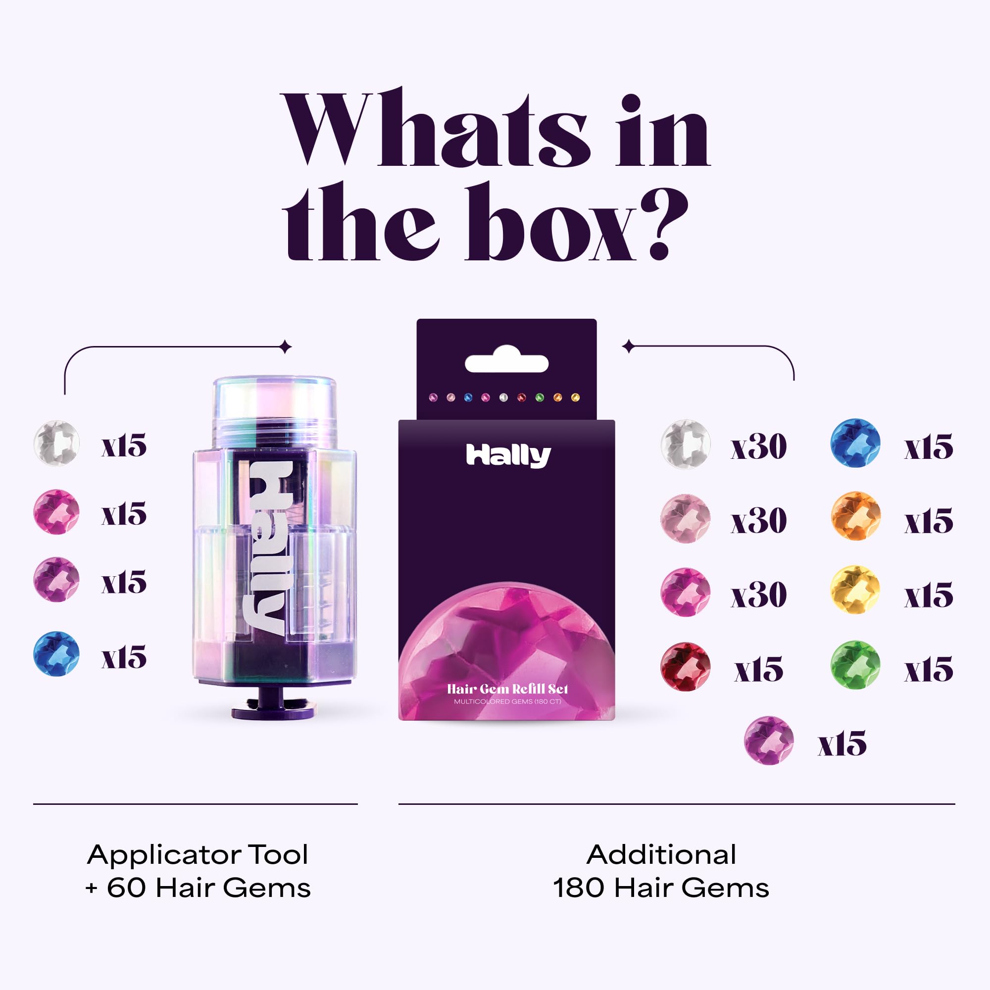 Hally Hair primer plano de gemas multicolores para looks creativos