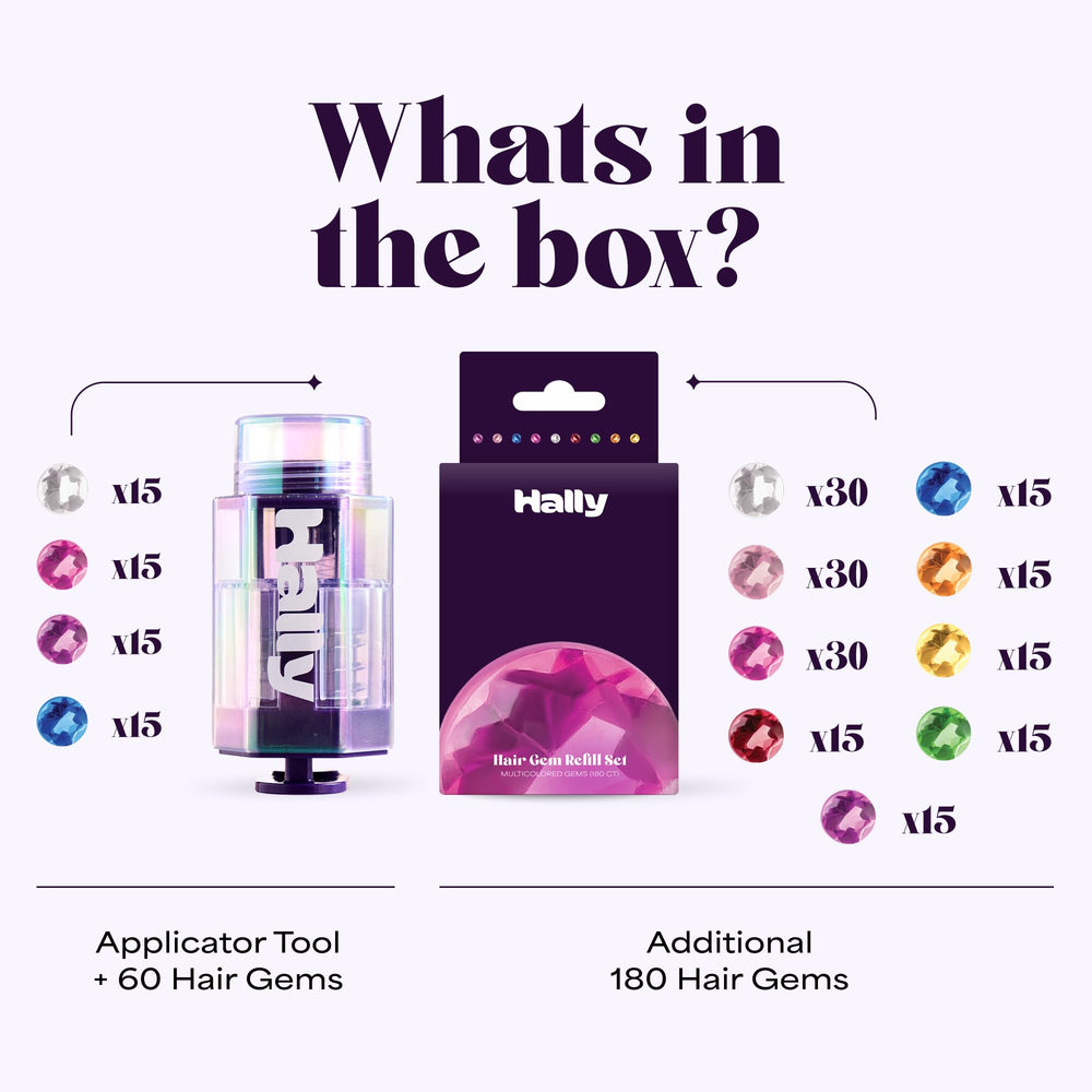 Hally Hair primer plano de gemas multicolores para looks creativos
