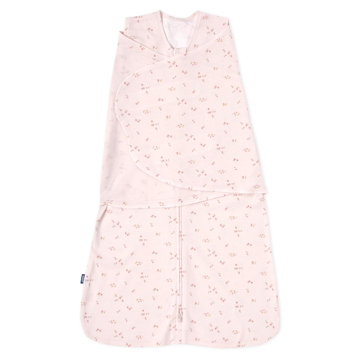 HALO saco swaddle rosa floral vista frontal con seguridad integrada