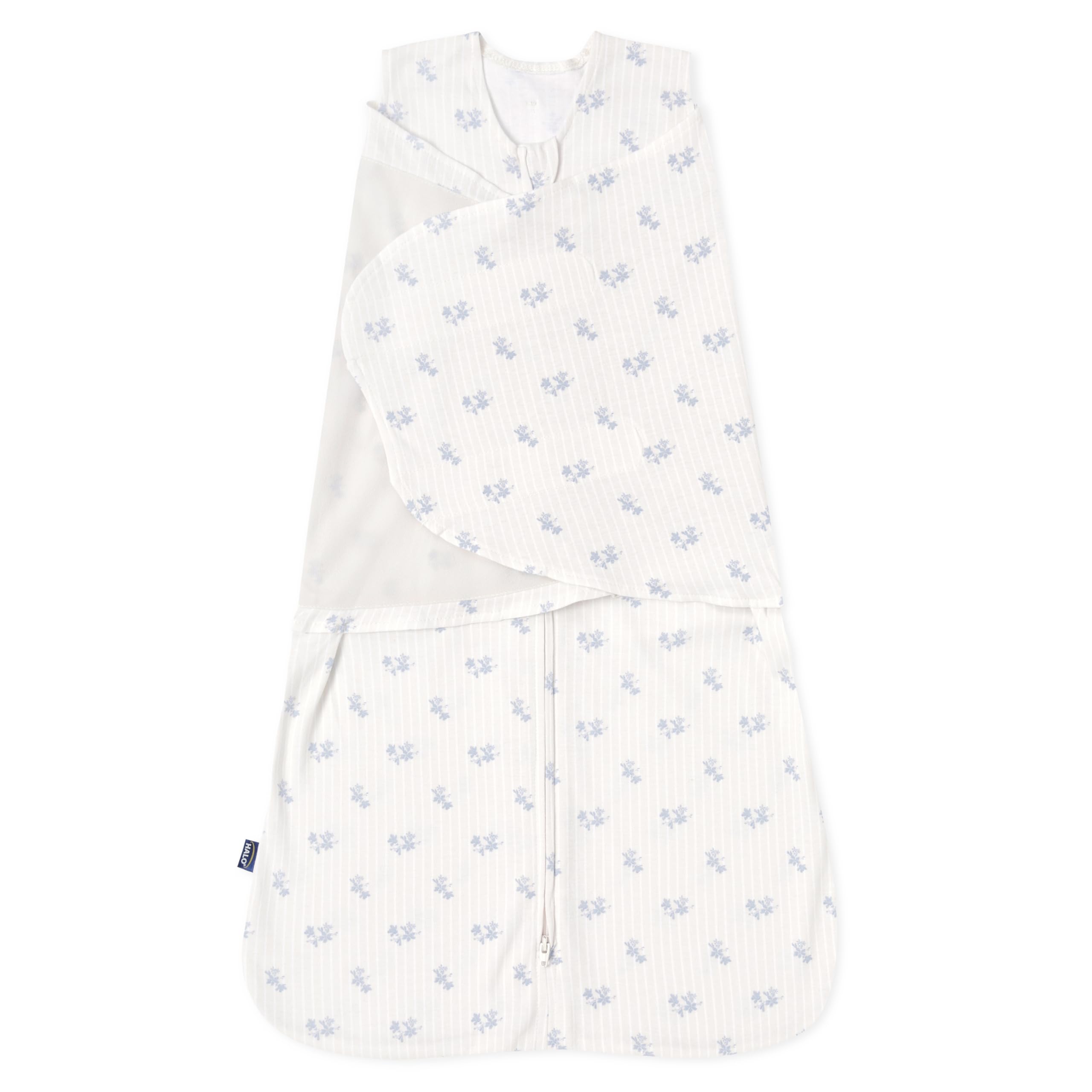 HALO vista frontal del sleepsack Floral Vintage Stripe mostrando diseño y cierre