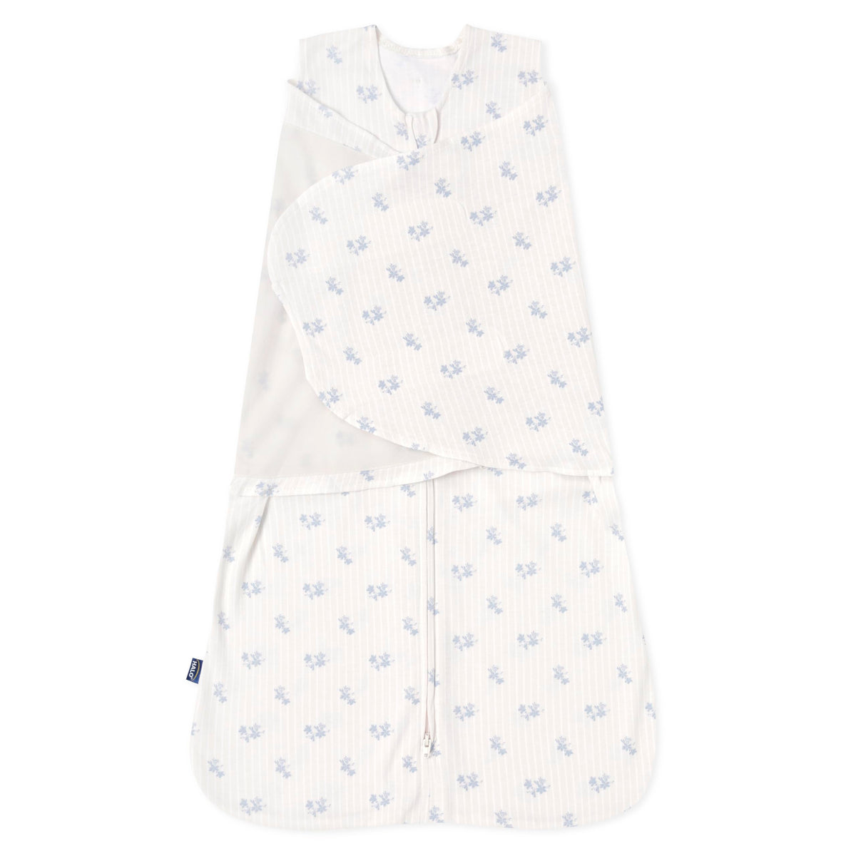 HALO vista frontal del sleepsack Floral Vintage Stripe mostrando diseño y cierre
