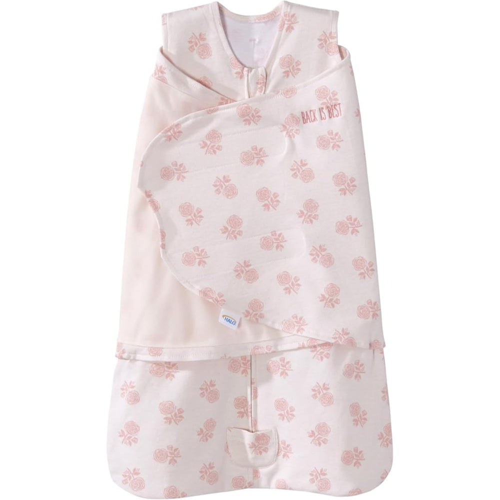 HALO vista frontal del Sleepsack Watercolor Rose con ajuste seguro