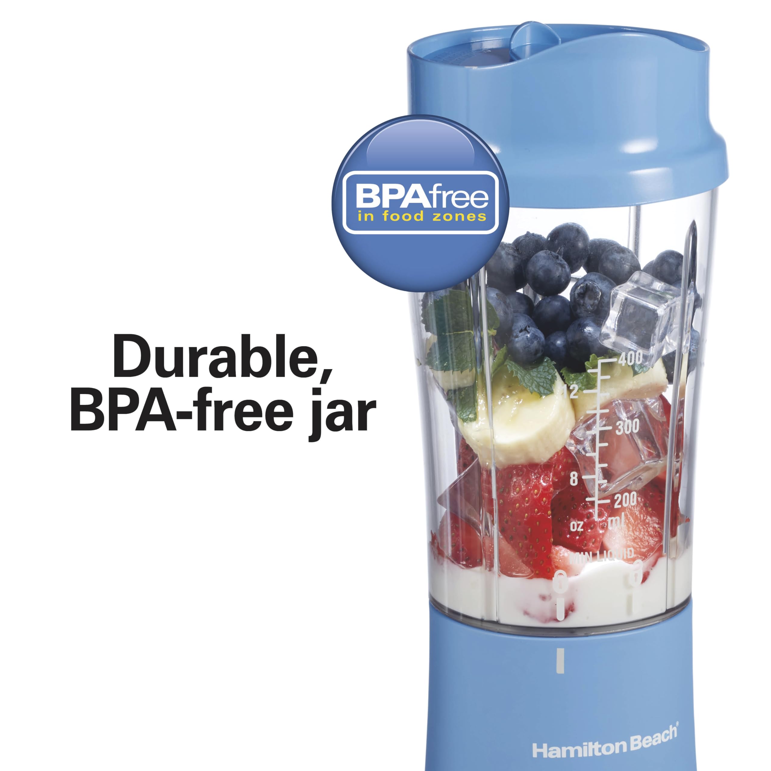 Hamilton Beach blender disassembled parts showing dishwasher-safe components and easy cleaning