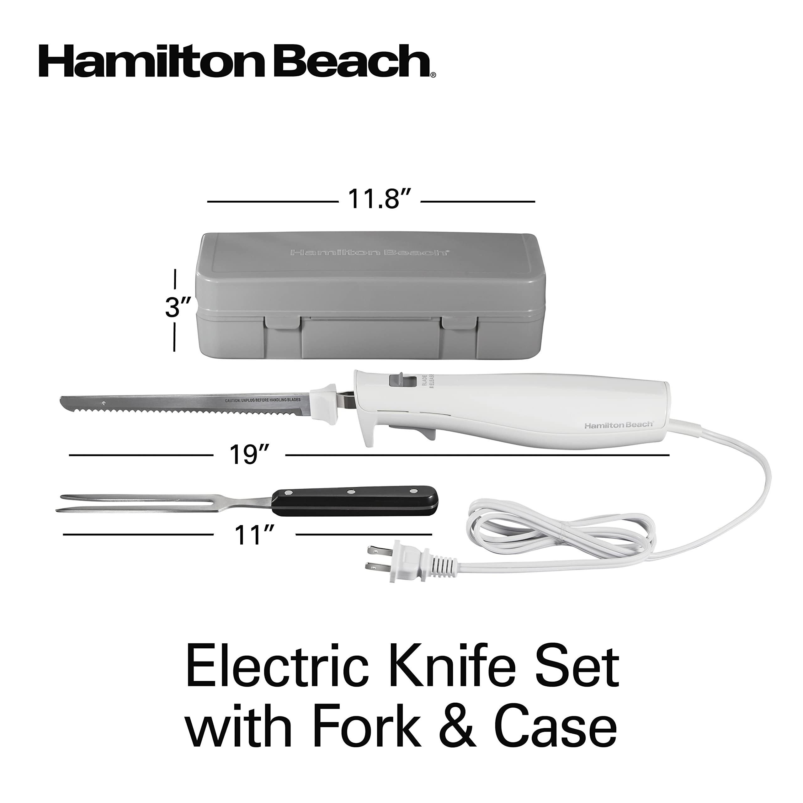 Hamilton Beach cable de cinco pies desplegado ofreciendo mayor alcance