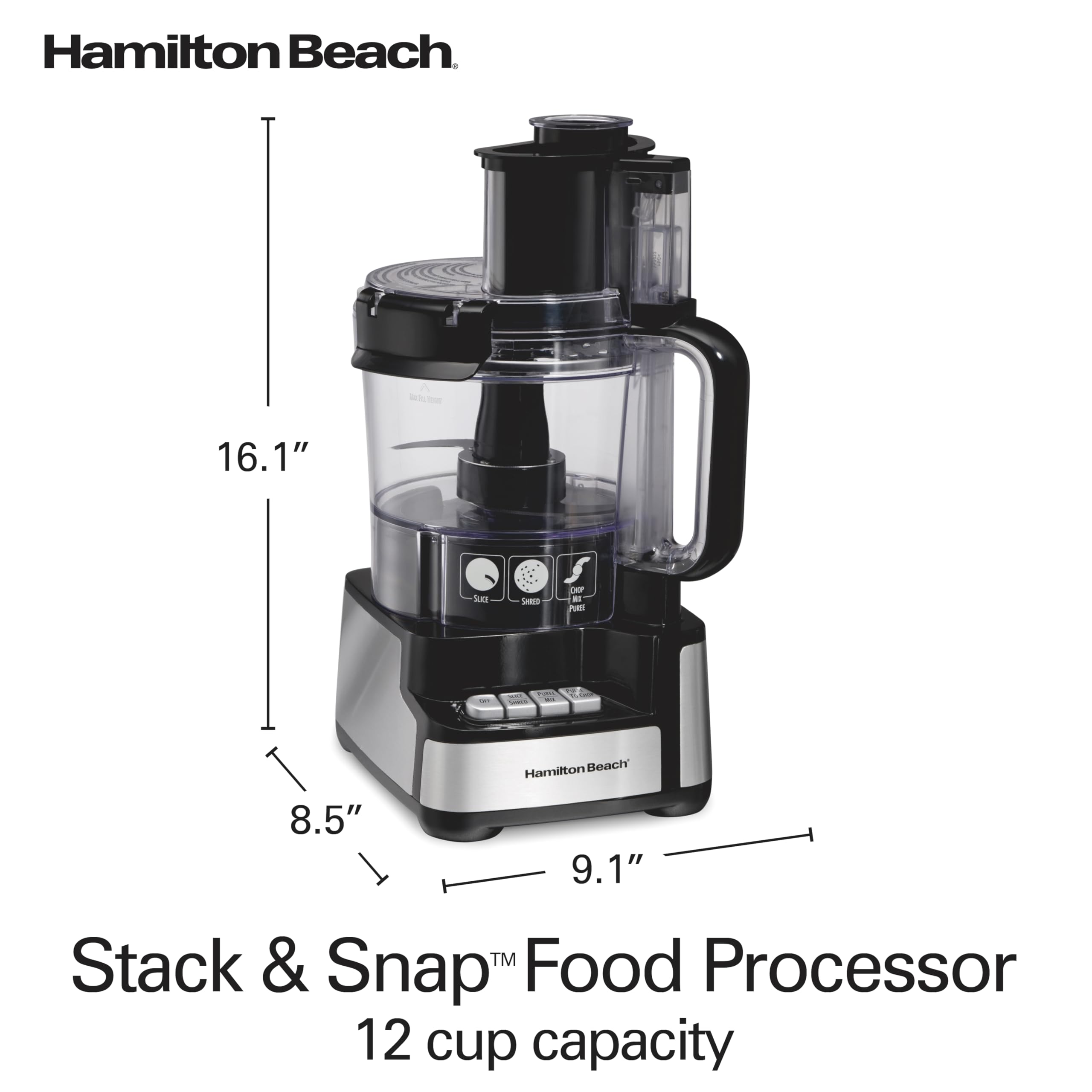 Hamilton Beach comparación de tamaño muestra la capacidad de 12 tazas