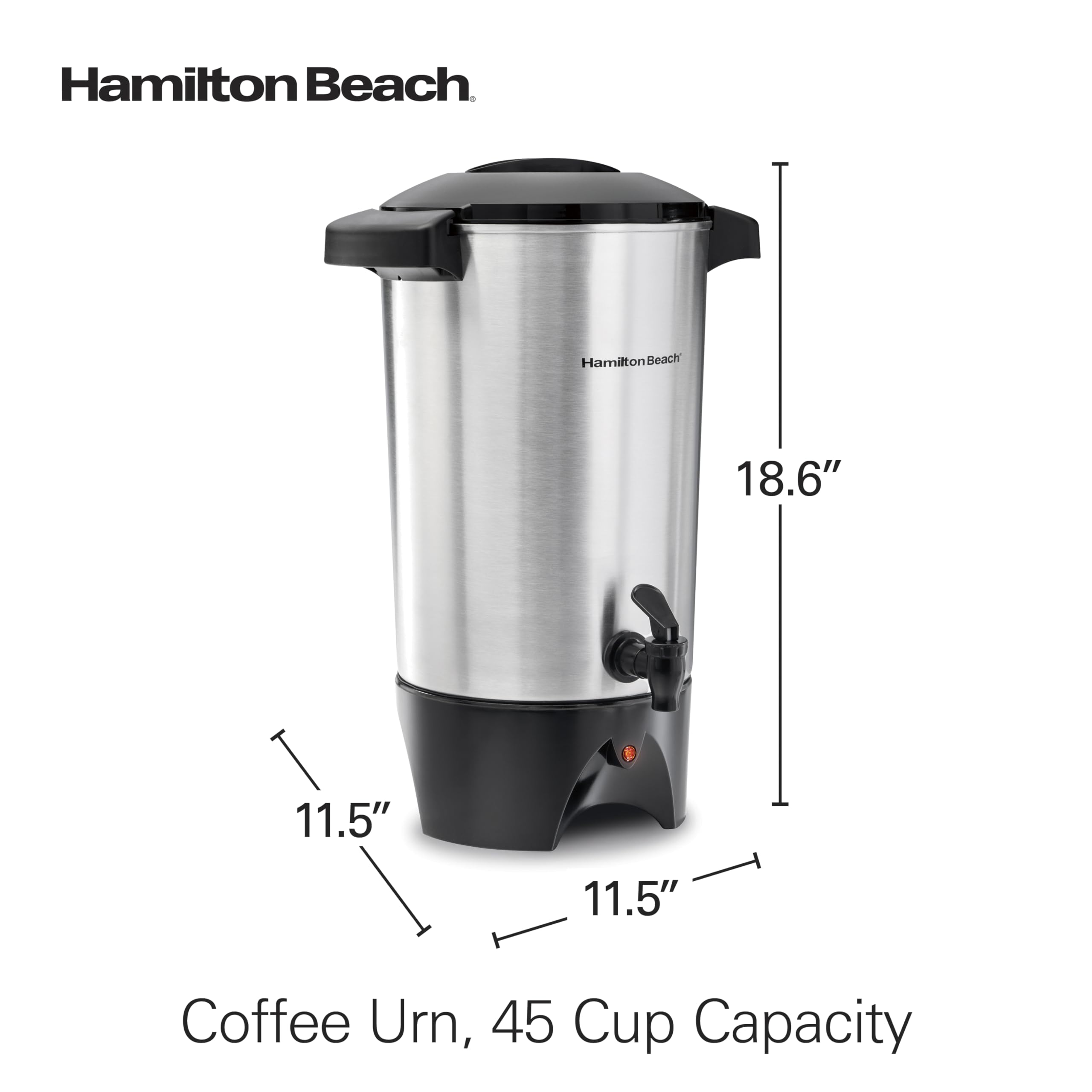 Hamilton Beach comparación de tamaños mostrando 15 a 45 tazas de capacidad