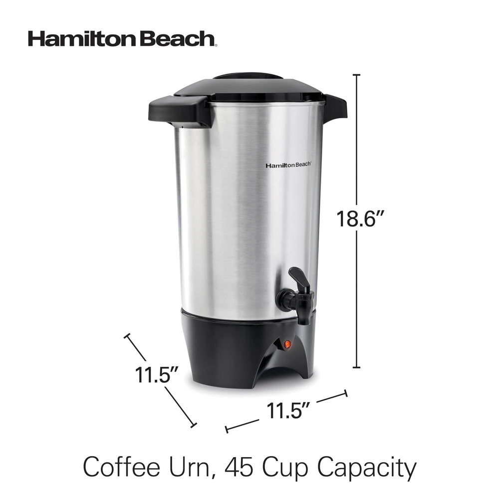 Hamilton Beach comparación de tamaños mostrando 15 a 45 tazas de capacidad