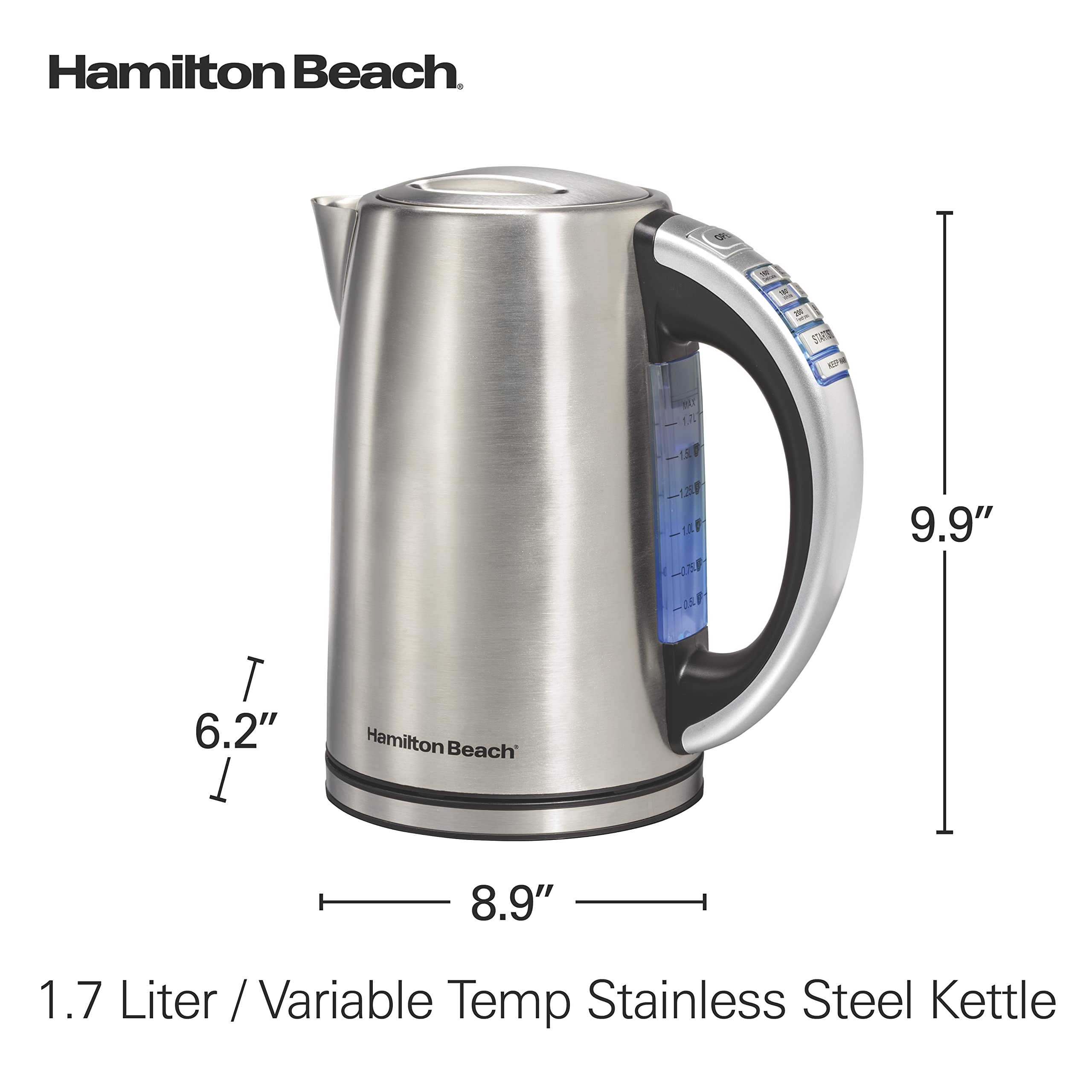 Hamilton Beach caja y etiqueta mostrando especificaciones y contenido