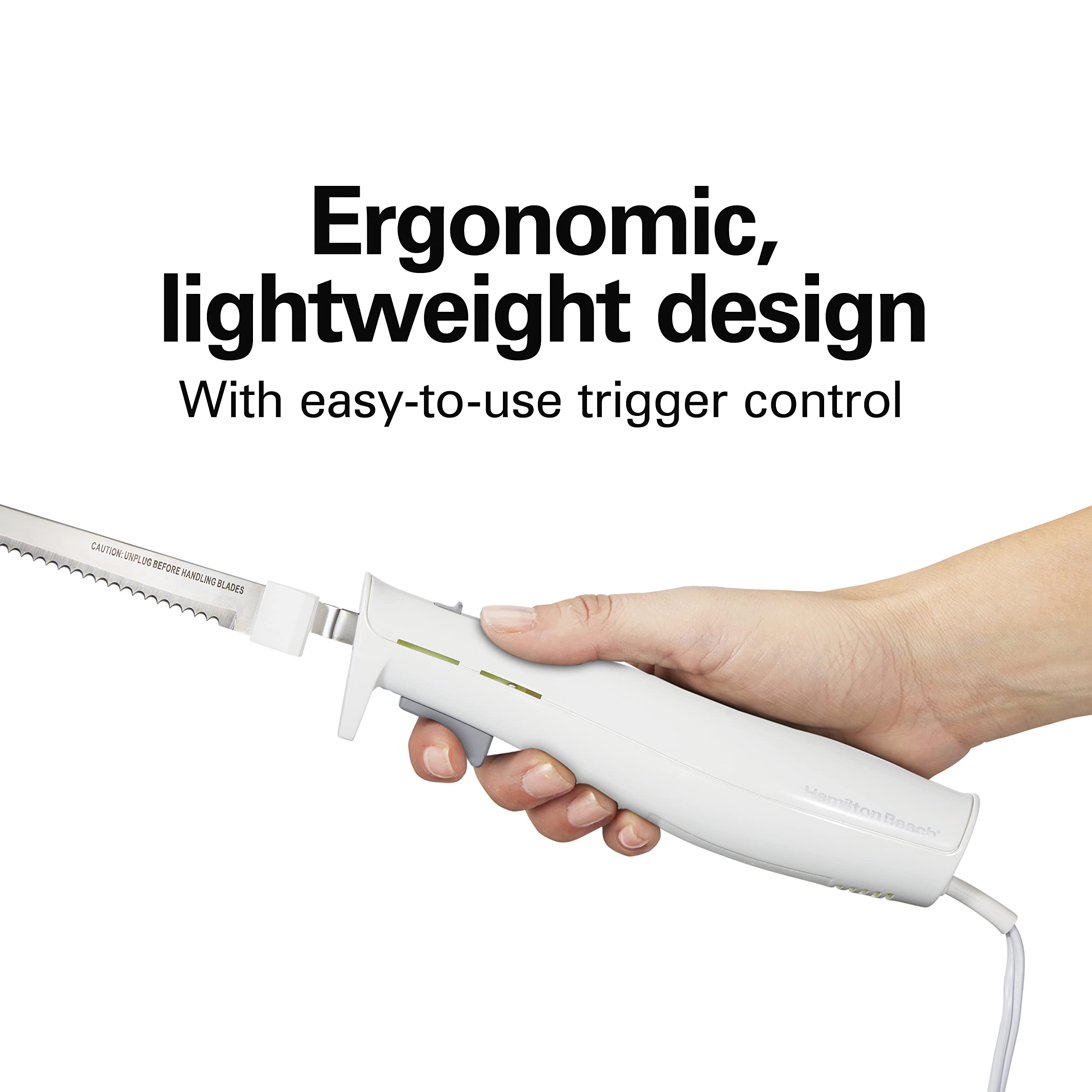 Hamilton Beach cortando pan artesanal sin aplastar la miga, resultado limpio