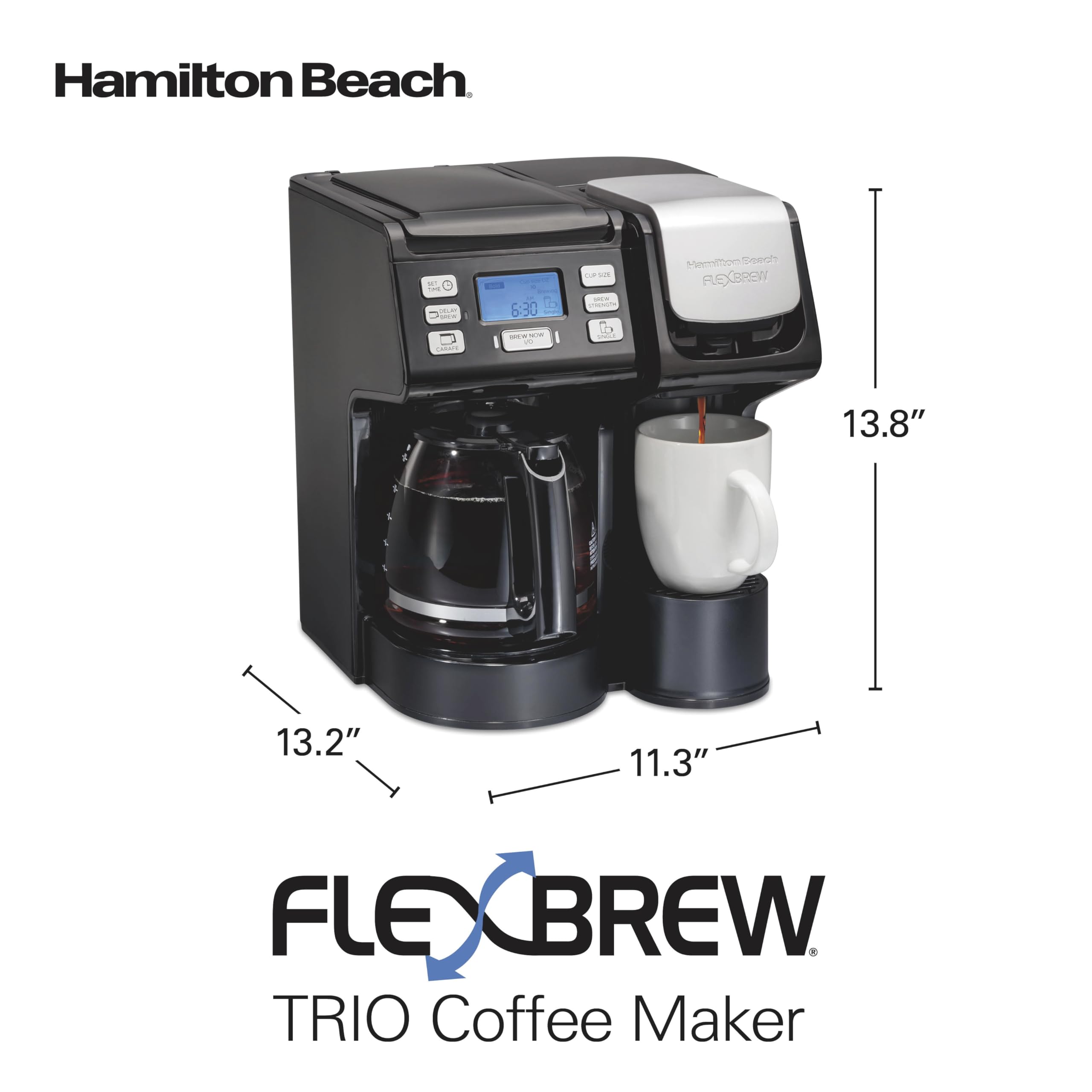 Hamilton Beach FlexBrew comparación de altura mostrando espacio para termo de 7 pulgadas