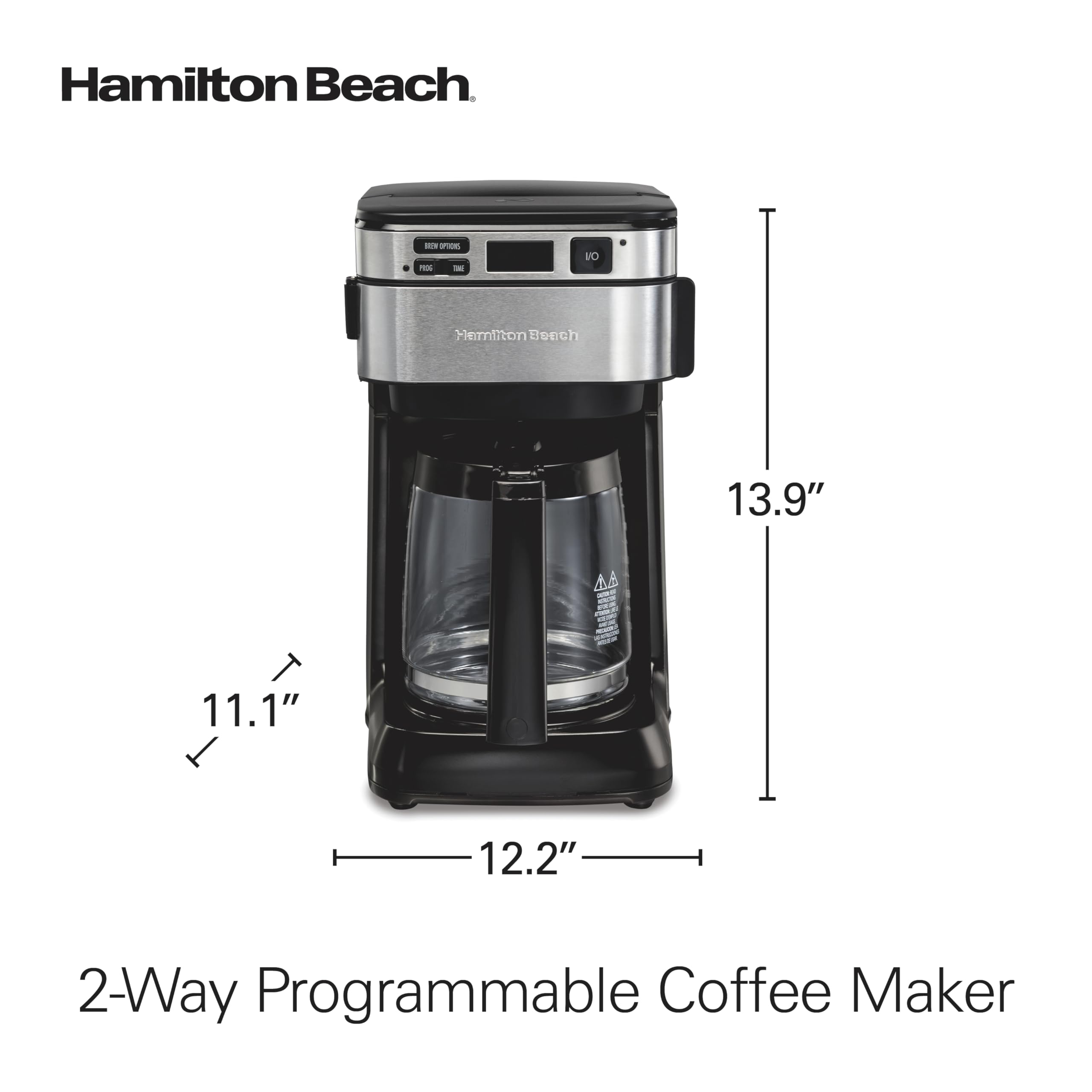 Hamilton Beach comparación de tamaño junto a una taza para escala
