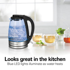 Luces LED azules Hamilton Beach encendidas indicando calentamiento seguro