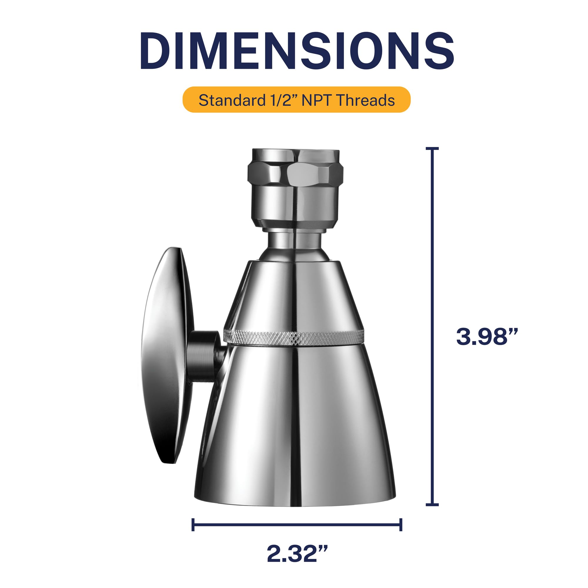 HammerHead Showers etiqueta que indica flujo máximo 2.5 GPM para rendimiento
