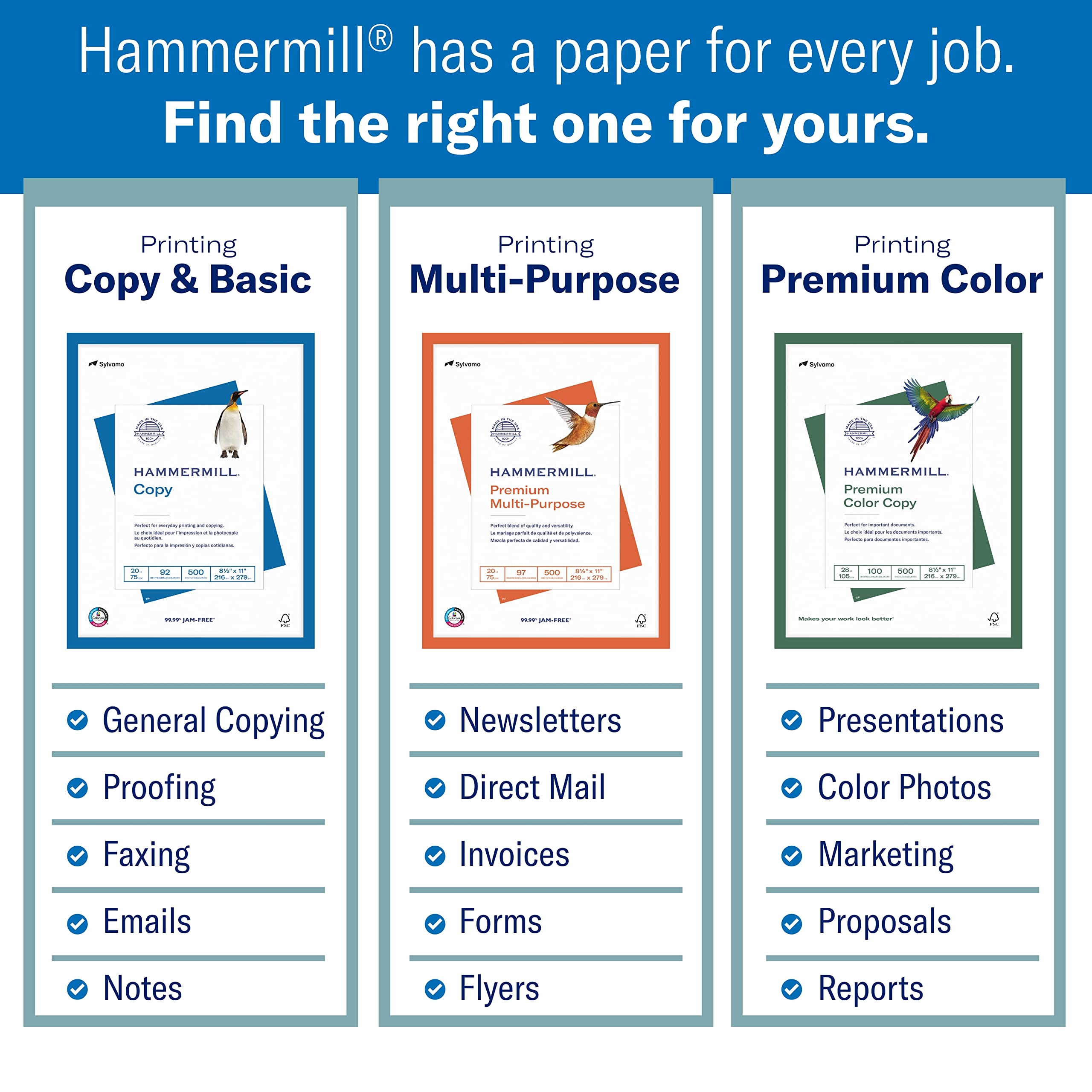 Hammermill caja abierta con tres resmas, gran cantidad lista para imprimir