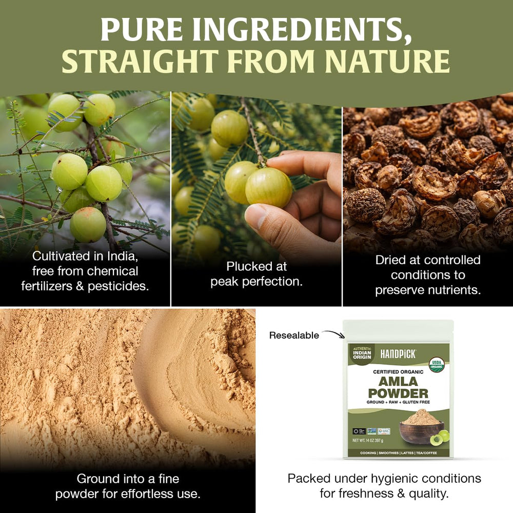 HANDPICK etiqueta con certificaciones USDA Organic y Non-GMO visibles
