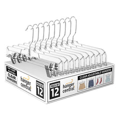 Hanger Central percha frontal transparente mostrando acabado elegante y ahorro de espacio