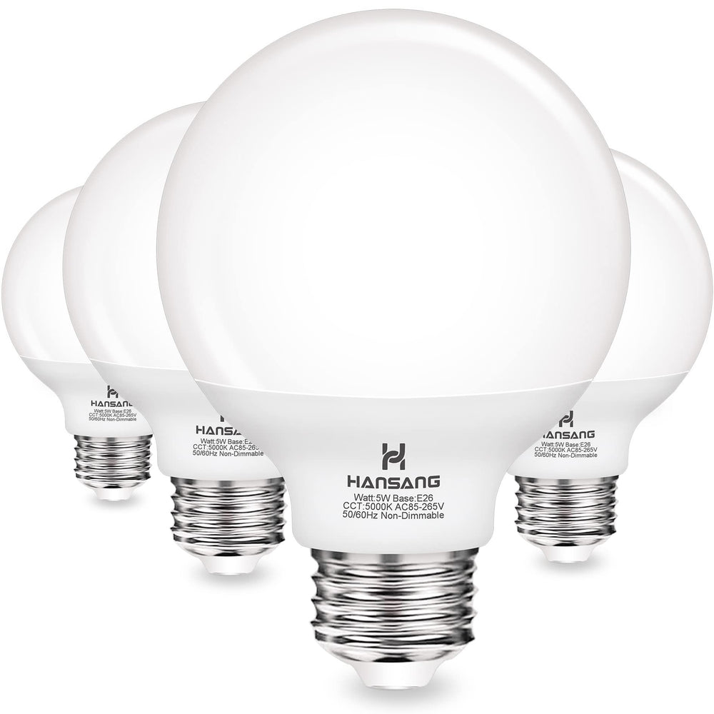 hansang bombilla globe vista frontal mostrando forma y acabado, iluminación uniforme