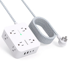HANYCONY vista frontal de la regleta con 8 tomas y 4 puertos USB, organiza dispositivos