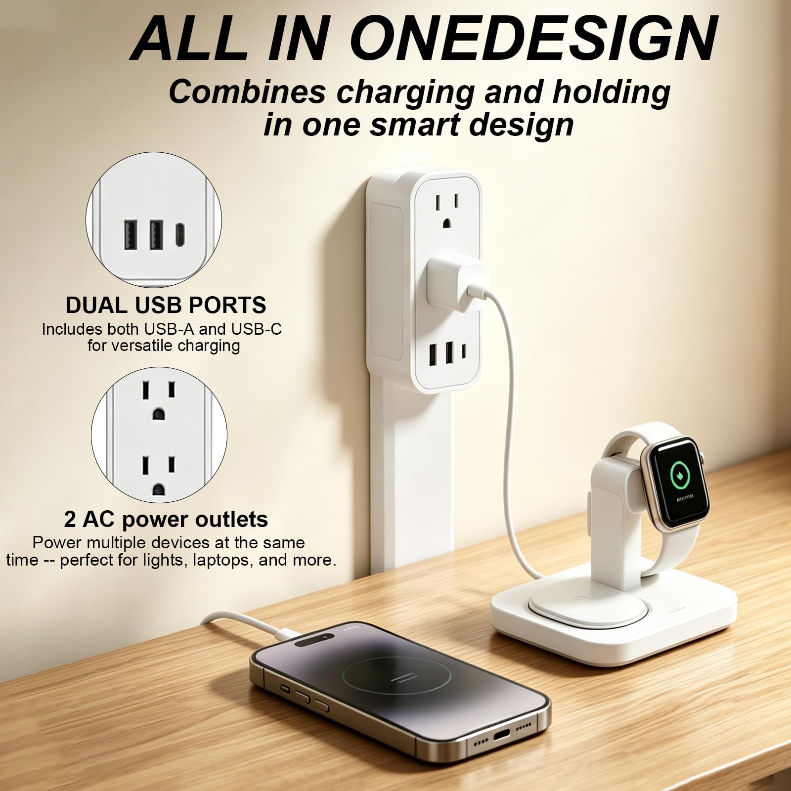 haodsso primer plano de puertos USB-A y USB-C, carga simultánea eficiente