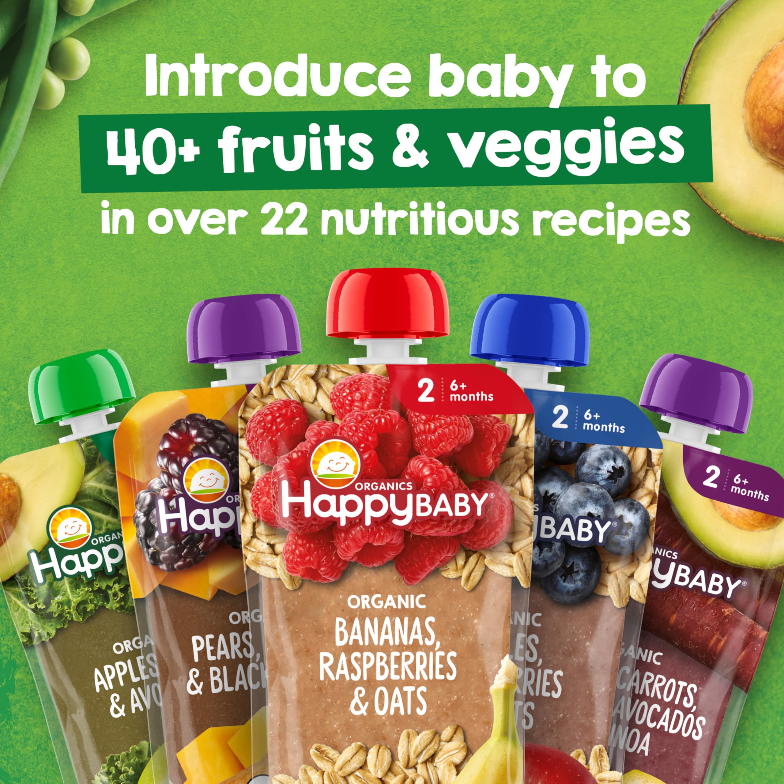 Happy Baby etiqueta con ingredientes orgánicos y certificación visible