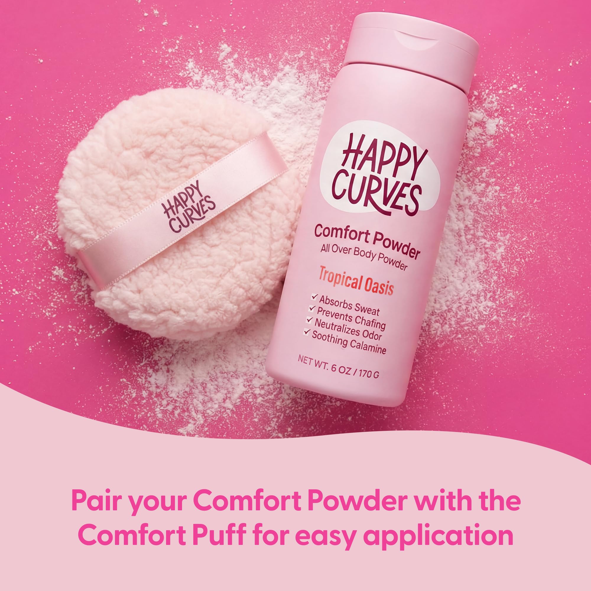 HAPPY CURVES escena lifestyle en playa transmitiendo frescura y aroma tropical