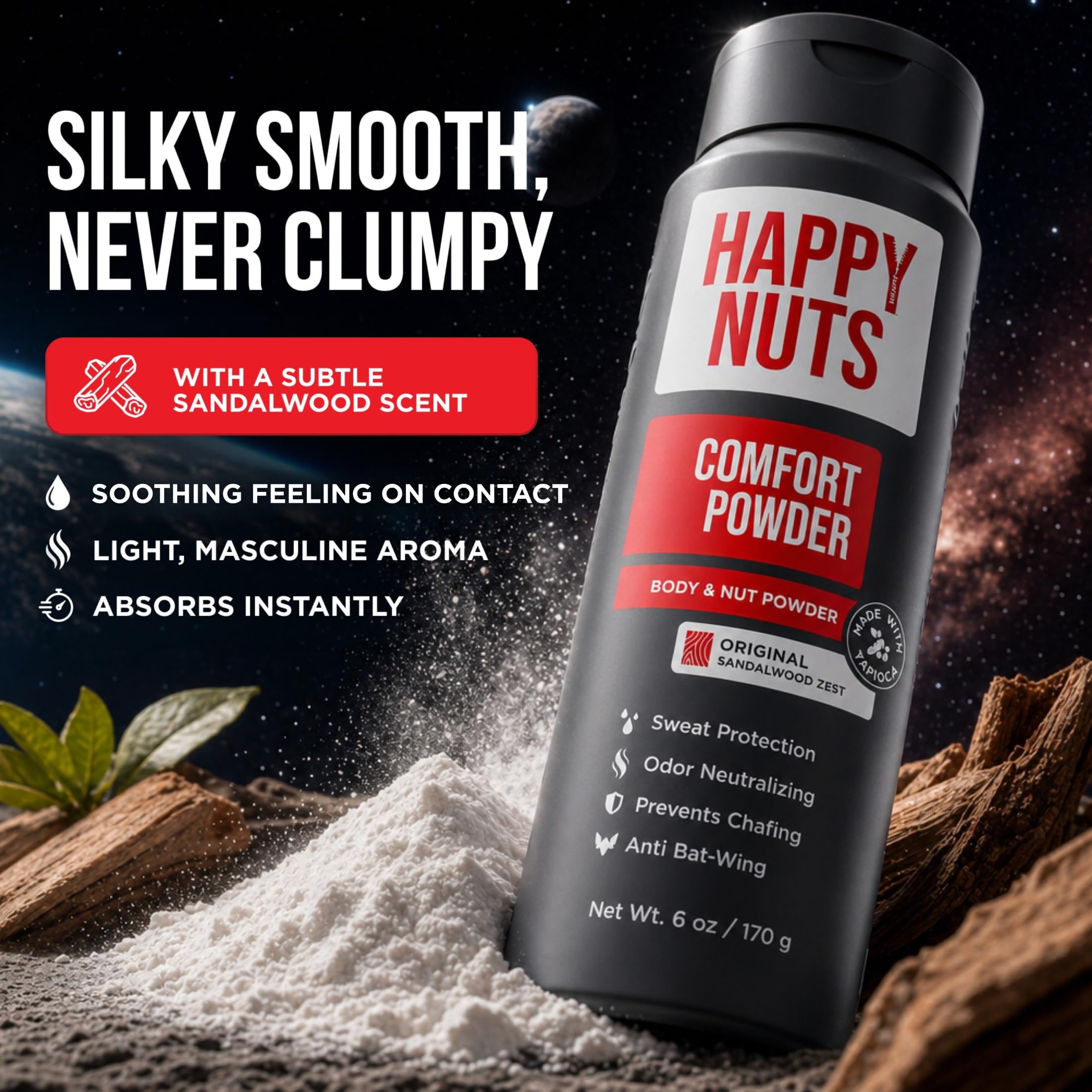 HAPPY NUTS etiqueta con ingredientes calmantes como aloe y aceite de coco