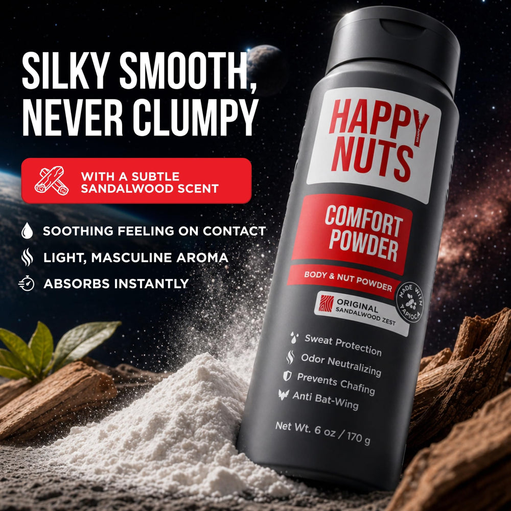 HAPPY NUTS etiqueta con ingredientes calmantes como aloe y aceite de coco