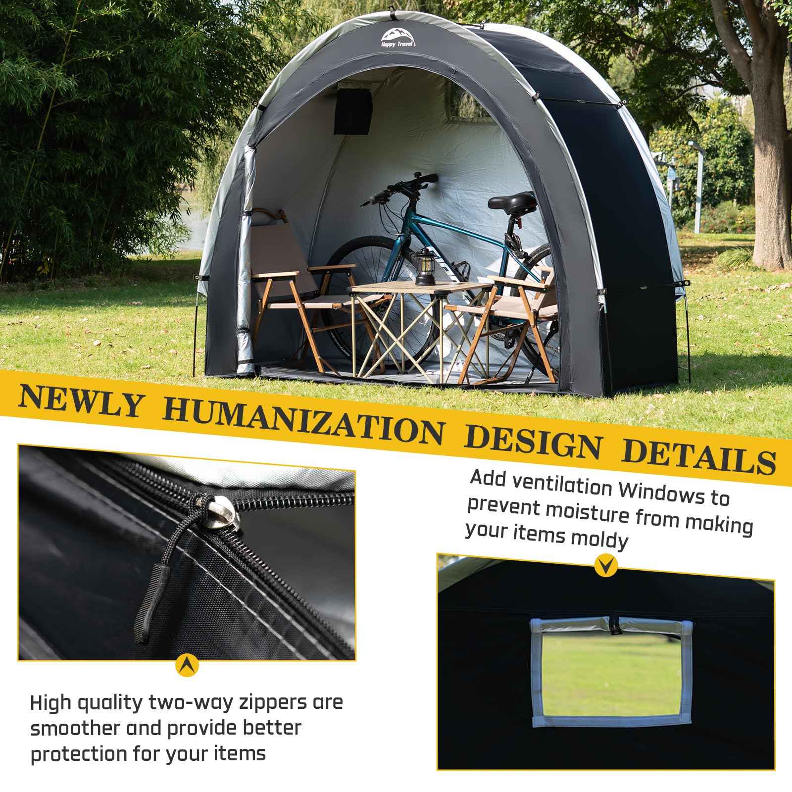 HAPPY TRAVEL containing a motorcycle showing compact protective fit advantage