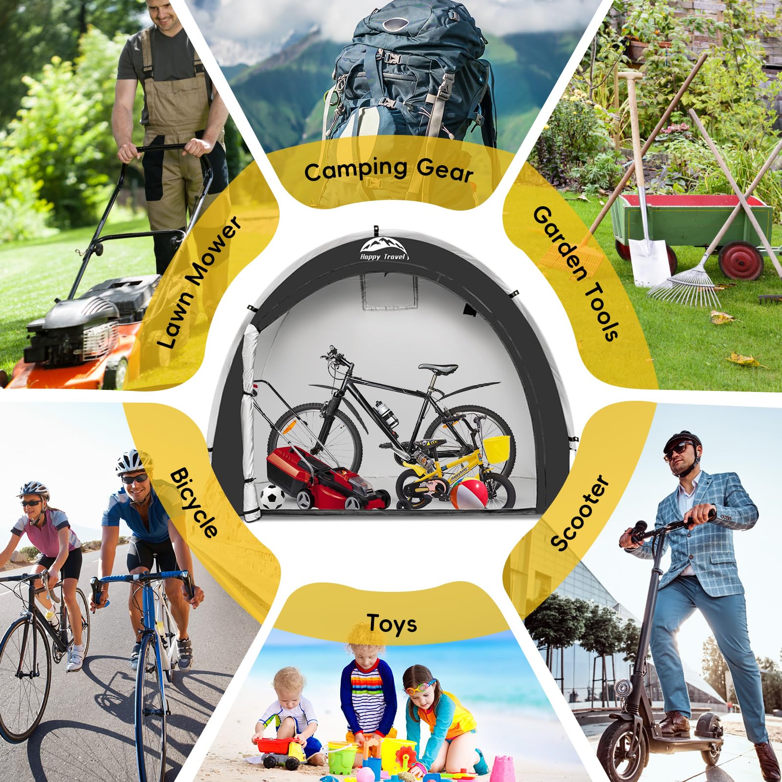 HAPPY TRAVEL next to bikes for scale showing spacious capacity benefit