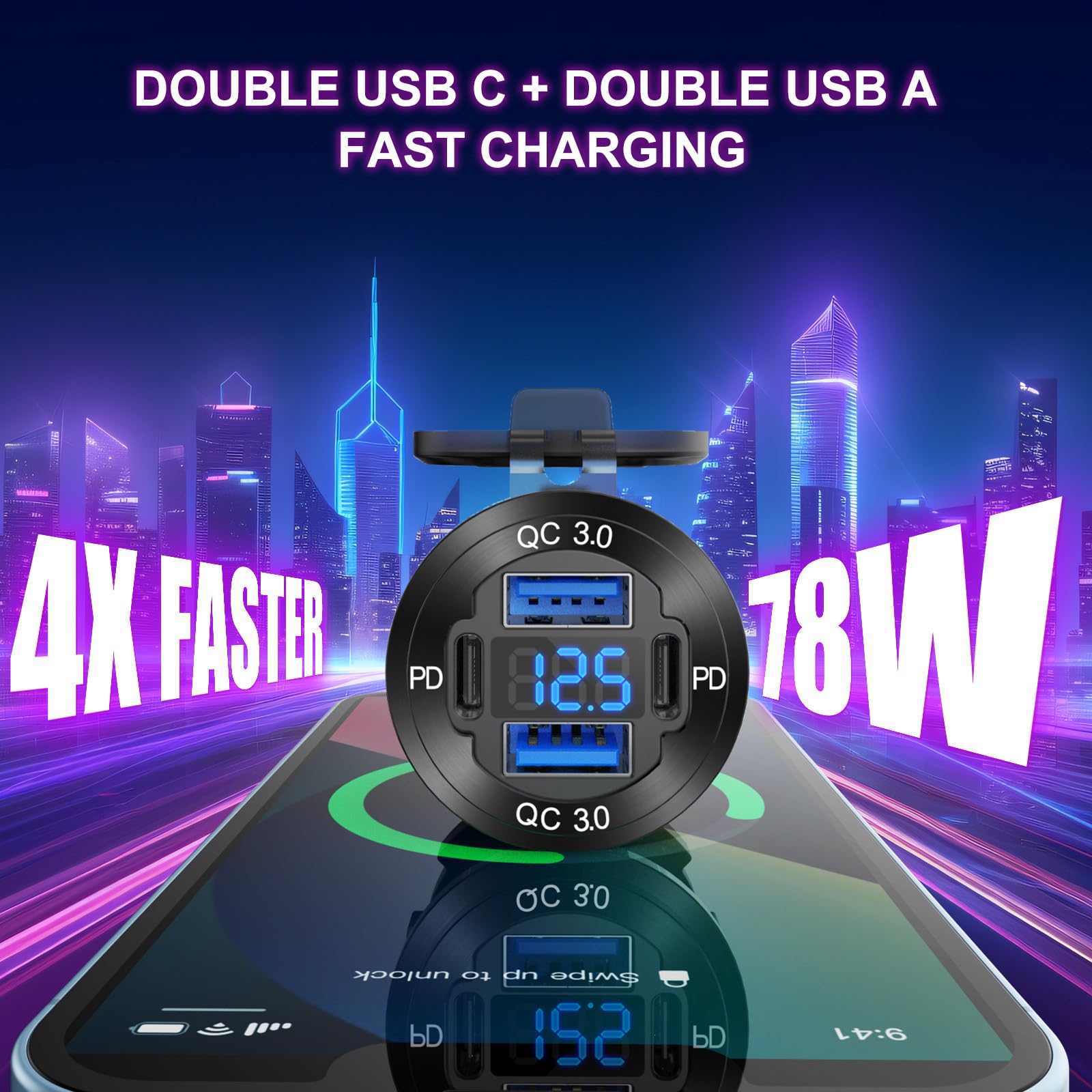 hapytrip close-up del puerto USB-C PD destacando compatibilidad y velocidad de carga