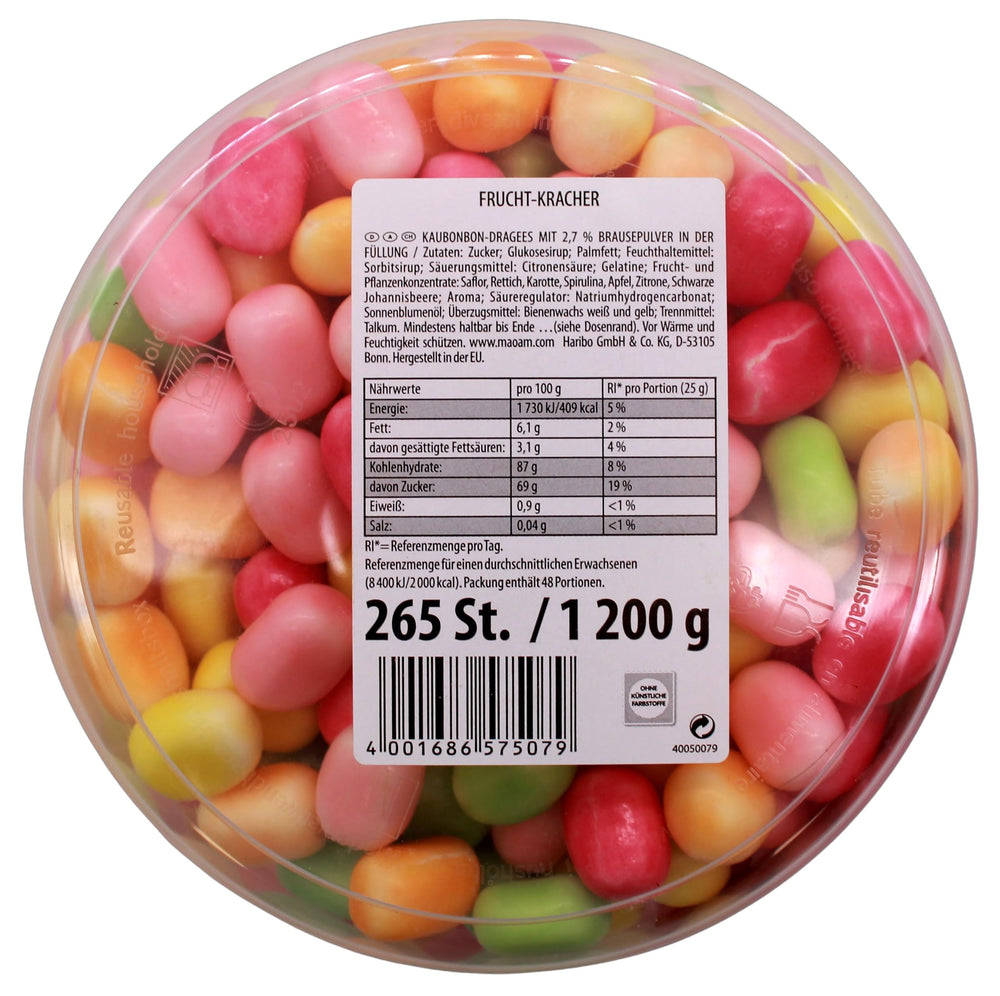 Haribo Maoam close-up of cracked candy revealing fizzy center and texture contrast