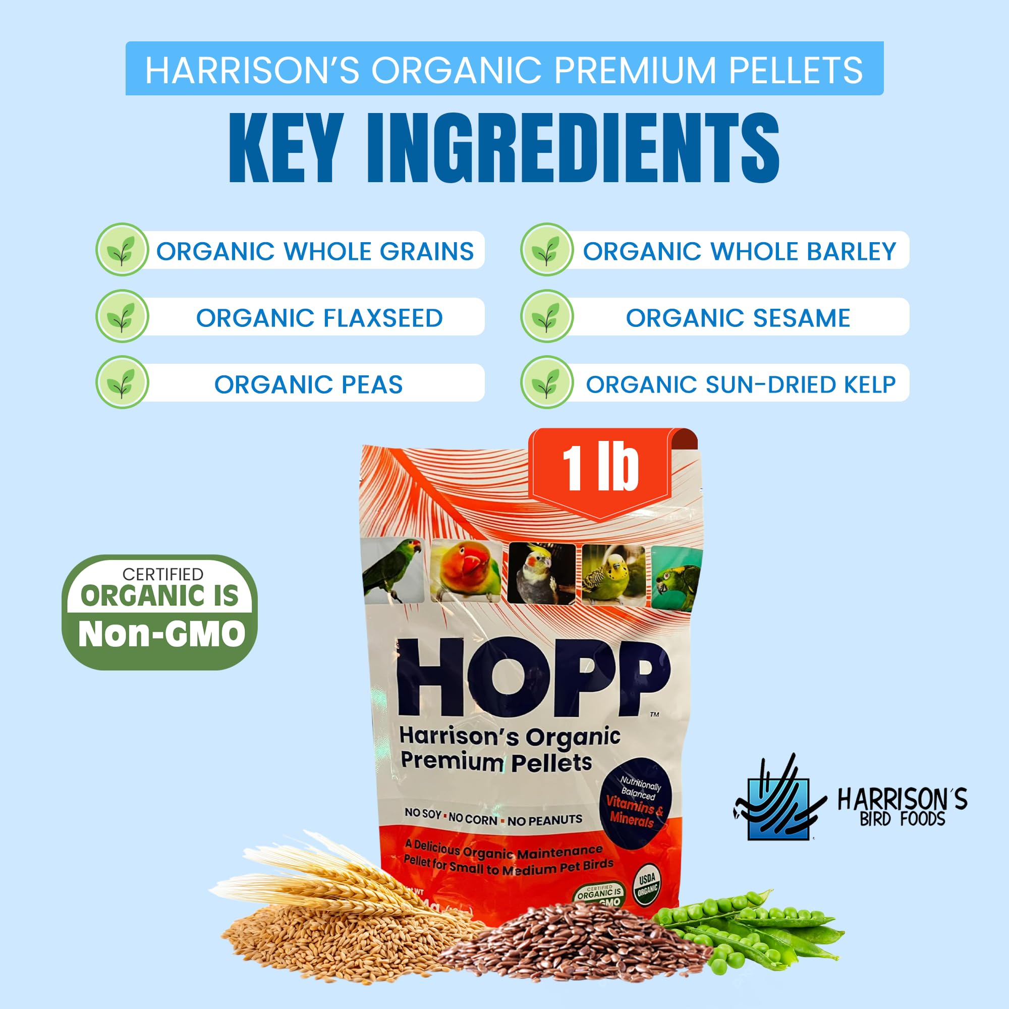 Harrison's pellets servidos en comedero, nutrición completa y cómoda