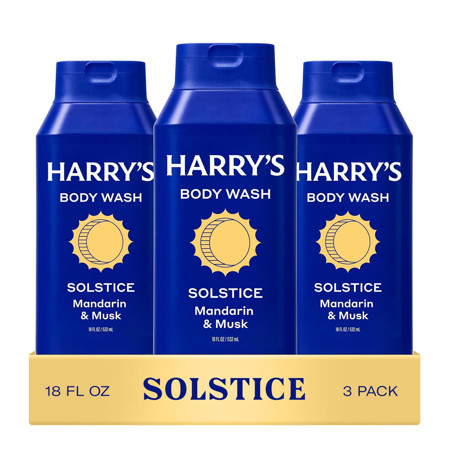 Harry's envase frontal Solstice mostrando diseño y tamaño práctico
