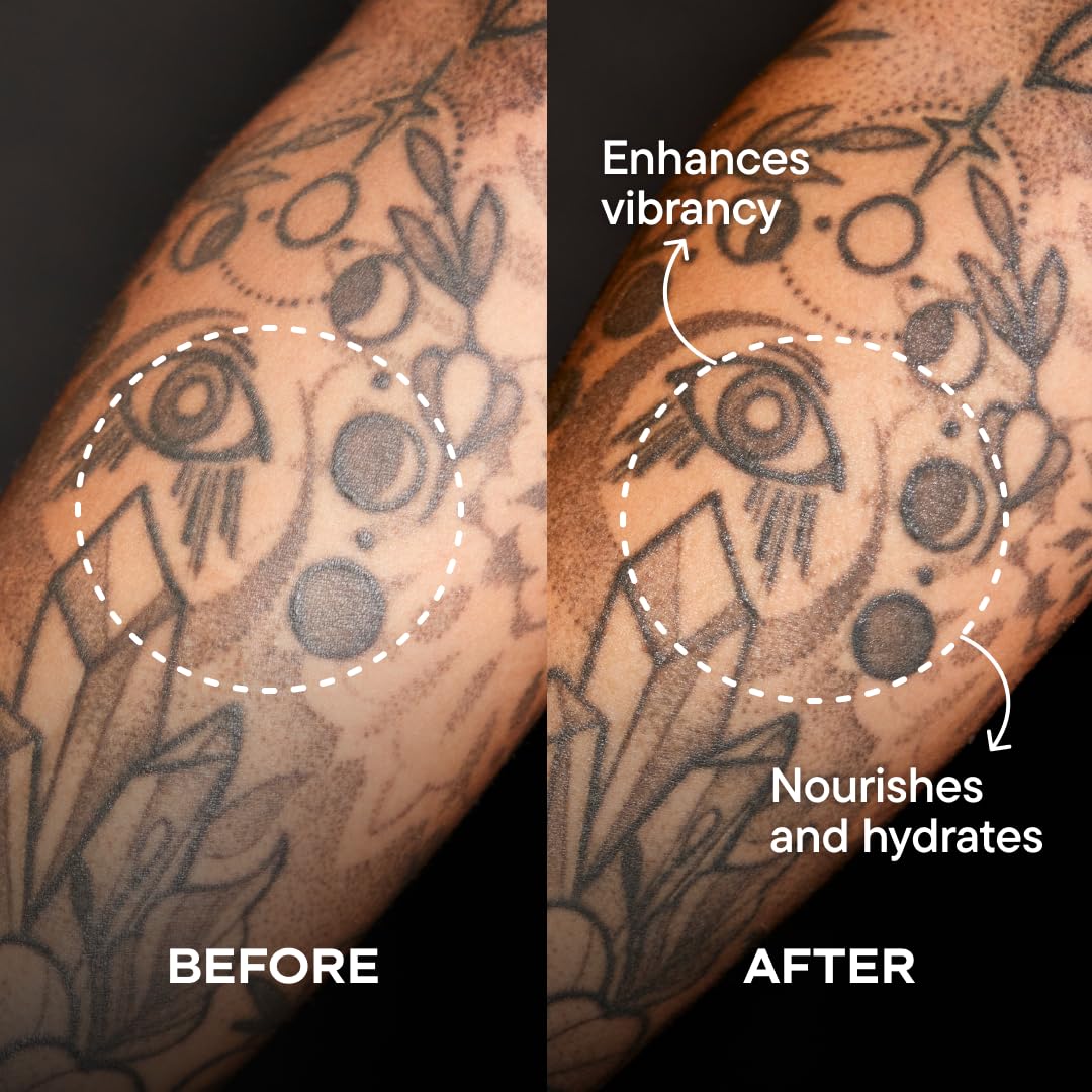 Harry's Tattoo Frost aplicación sobre tatuaje mostrando hidratación inmediata