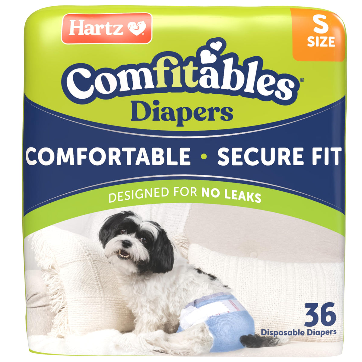 Hartz front packaging showing diaper pack and denim design for clear identification