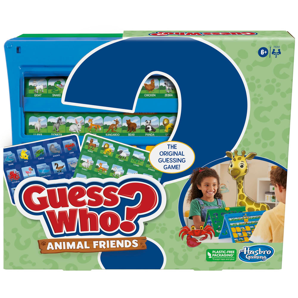 Hasbro Gaming caja frontal del juego Guess Who? Animal Friends con ilustraciones atractivas