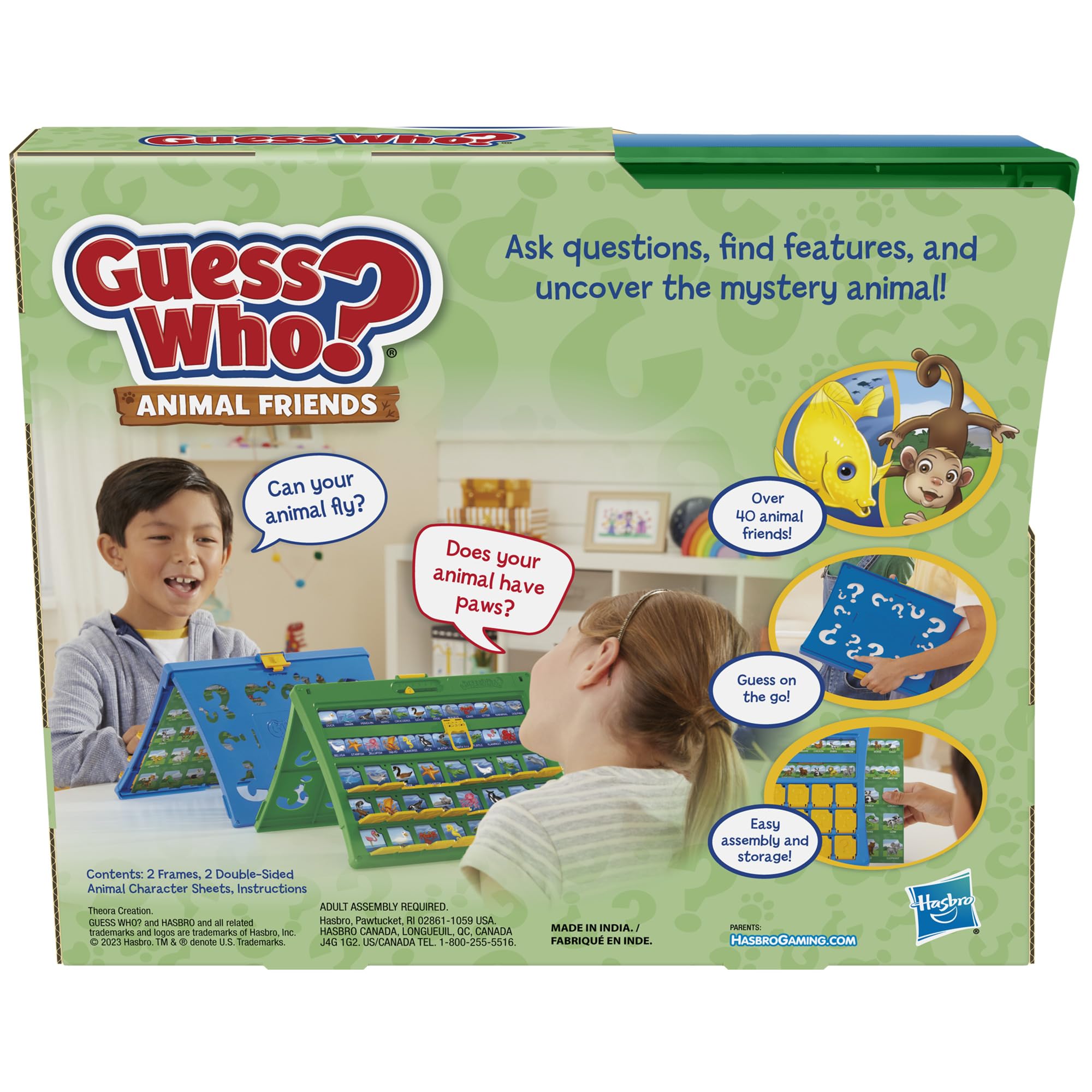 Hasbro Gaming detalle de hojas doble cara mostrando animales terrestres y acuáticos para variedad