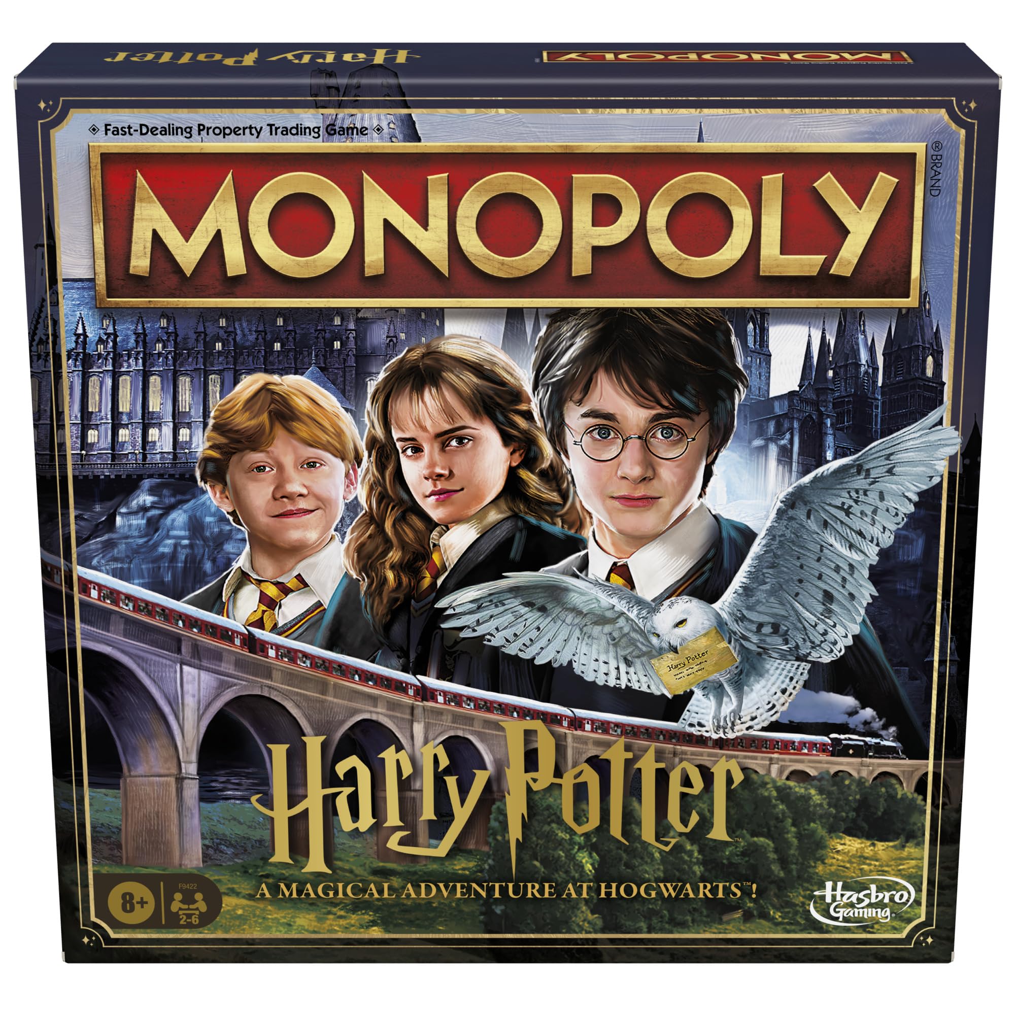 Hasbro Gaming tablero frontal mostrando ubicaciones de Hogwarts y Hogsmeade y juego inmersivo