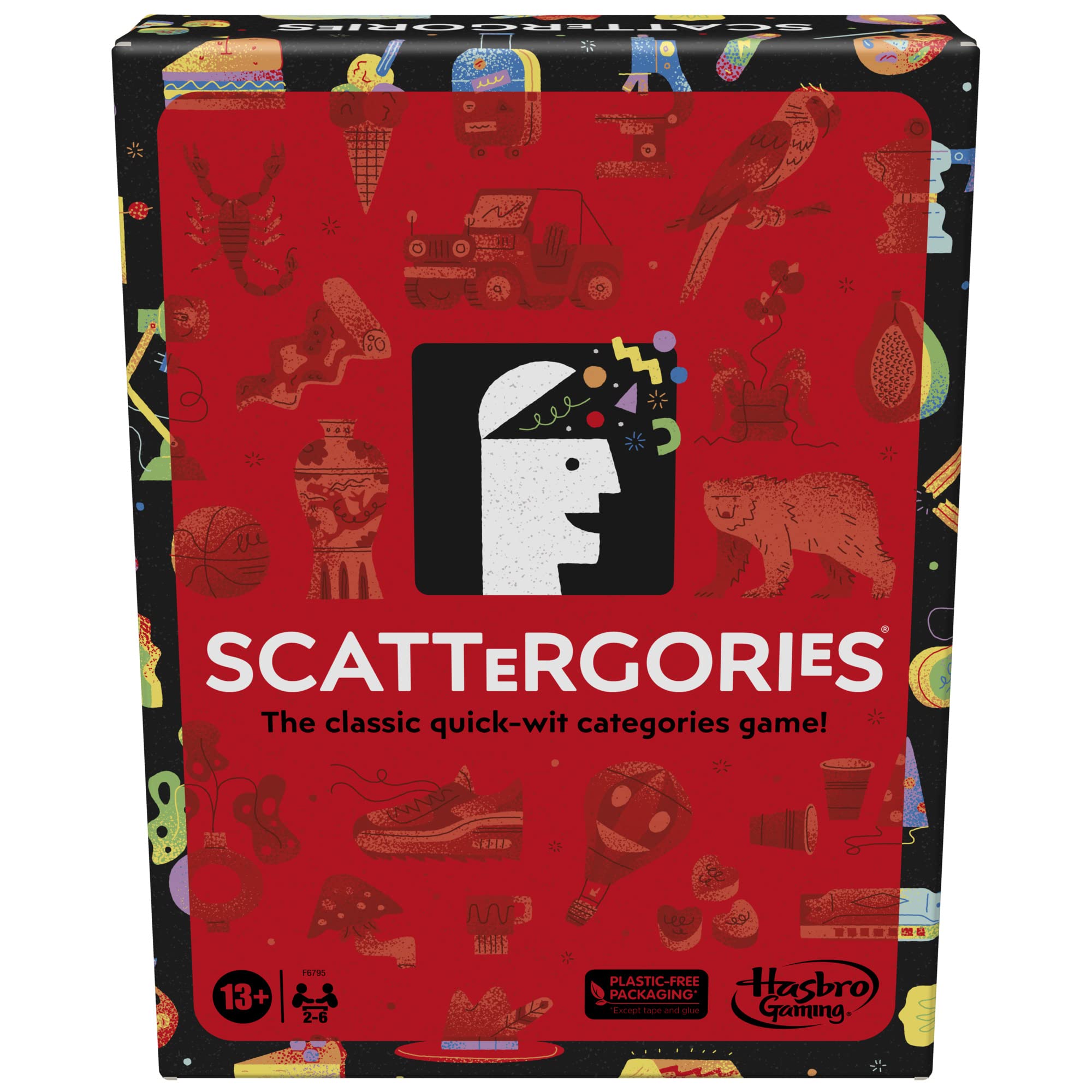 Hasbro Gaming caja frontal del Scattergories mostrando contenido y diversión familiar