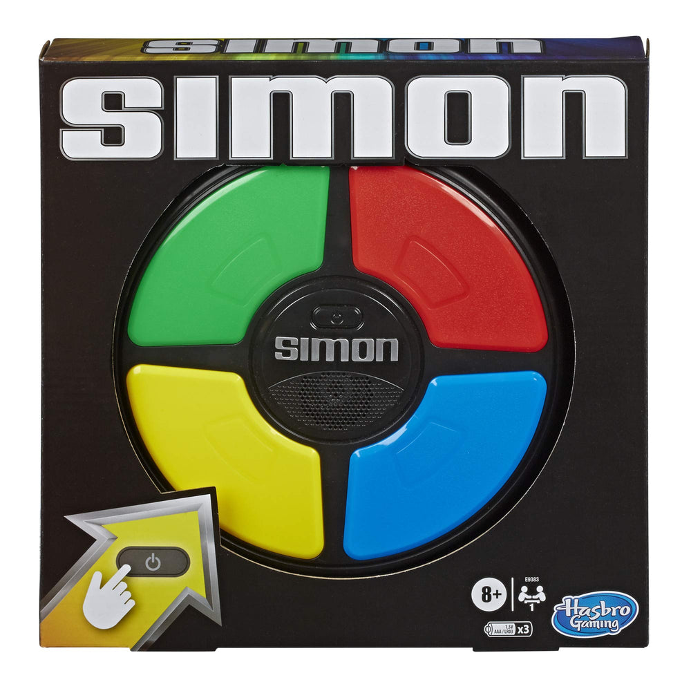 Hasbro Gaming Simon vista frontal con botones luminosos, fácil identificación y uso