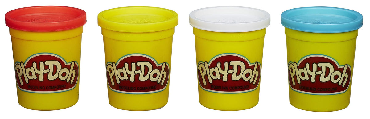 Hasbro Play-Doh vista frontal del paquete con cuatro botes, ideal para creatividad