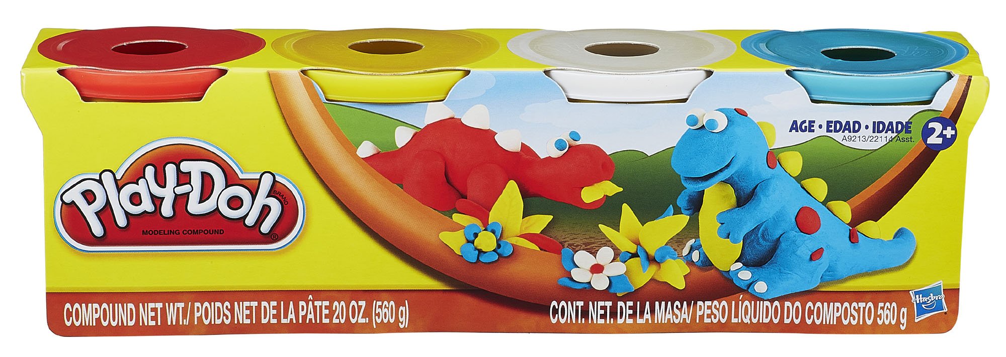 Hasbro Play-Doh primer plano de la tapa y textura de la masa, facilita modelado