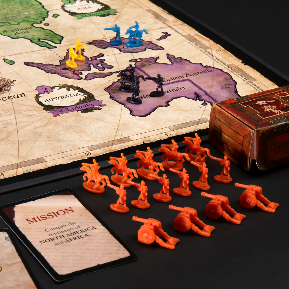 Hasbro Risk jugadores en acción negociando alianzas y atacando territorios