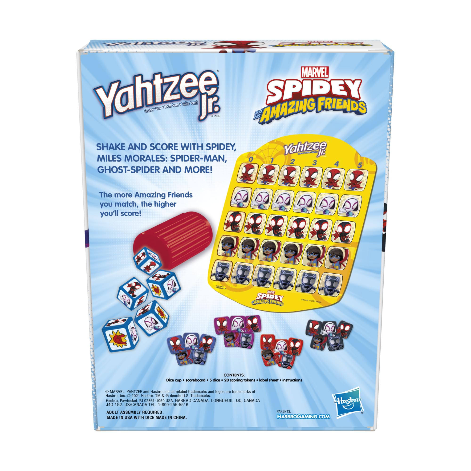 Hasbro Gaming tablero ilustrado mostrando casillas de personajes para practicar reconocimiento