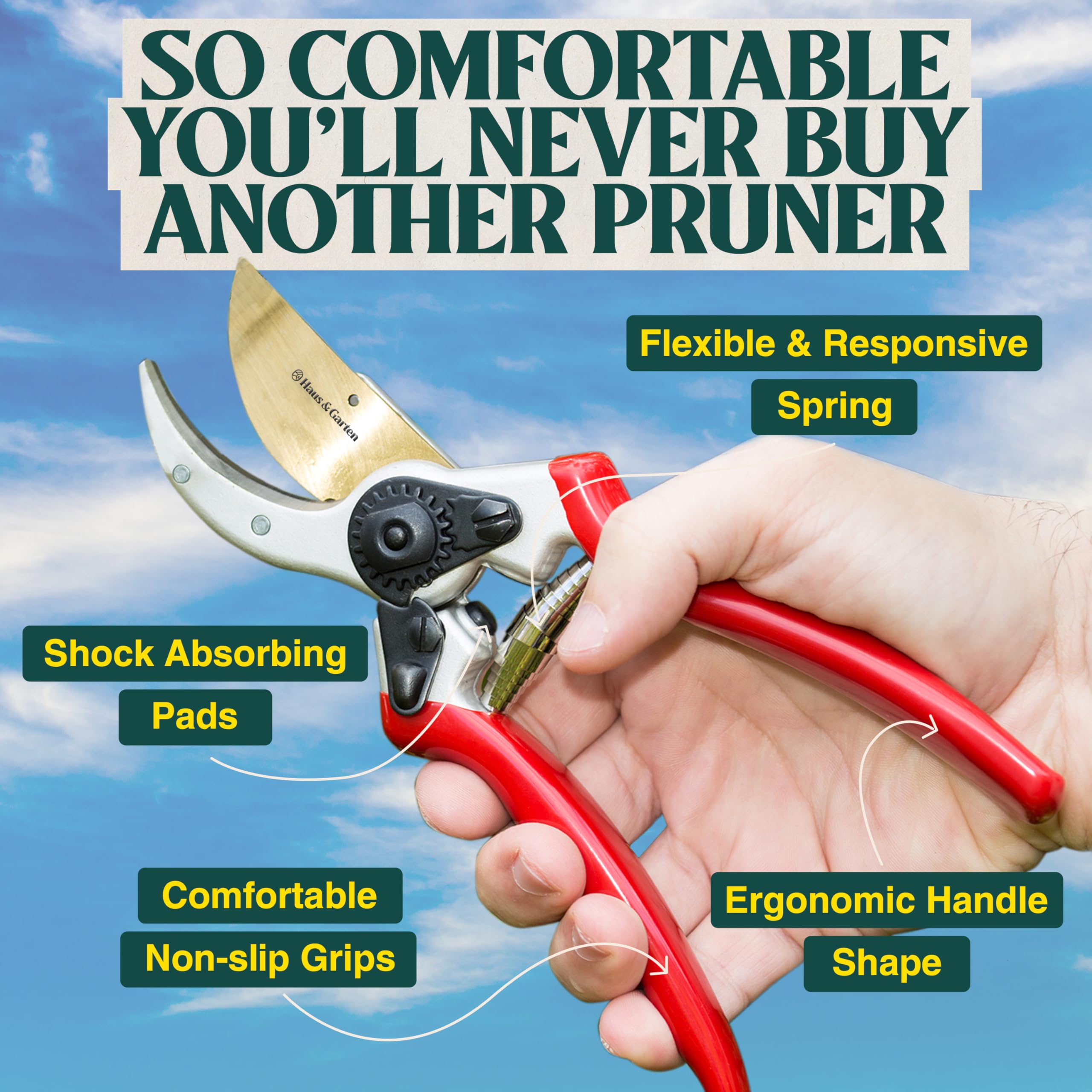 Haus & Garten pruning shears in garden setting showing professional use and performance benefit